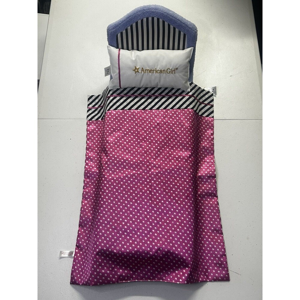 American Girl Doll Travel Bed with White Pillow Reversible Pink Blanket Bedding